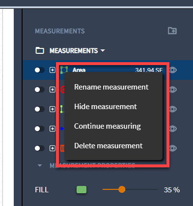 Measurement Options on Dashboard
