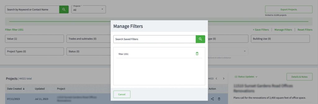 Manage Filter - Lead Finder