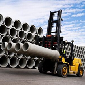Concrete pipes and forklift